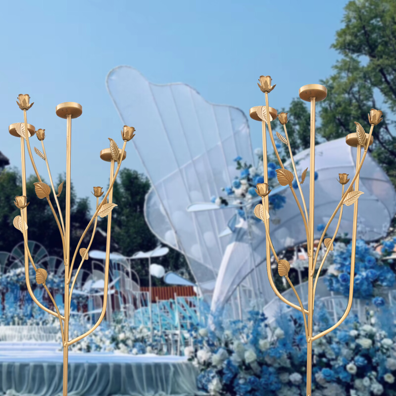 2022新款婚庆道具铁艺路引婚礼用品烛台创意装饰玫瑰花架场景布置