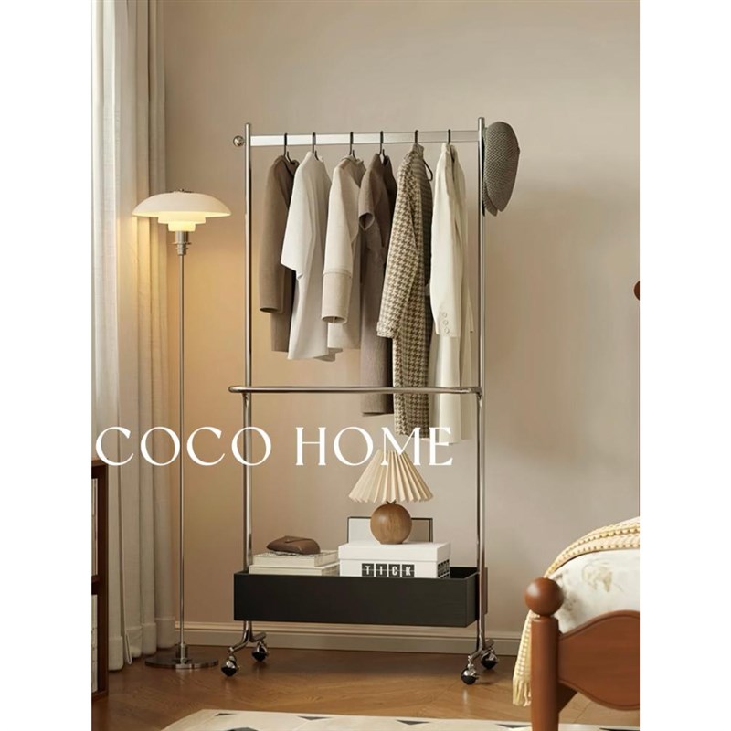 COCO 中古h衣帽架落地卧室家用简易实木可移动收纳置物客厅挂衣架