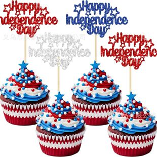 红蓝白独立日纸杯蛋糕装饰多色闪光 7 月 4 日蛋糕装饰美国国庆日