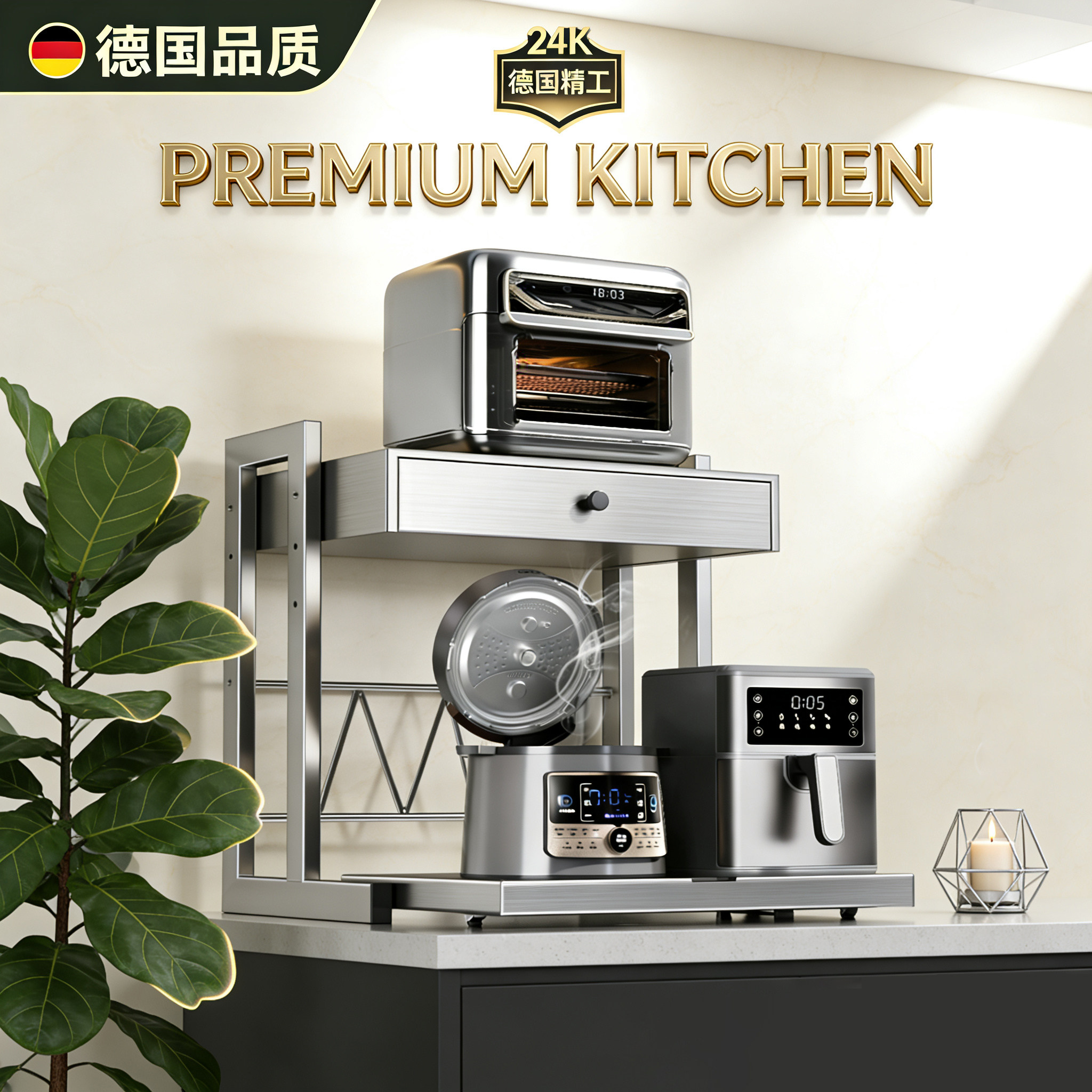 德国电饭煲收纳架可抽拉电器收纳