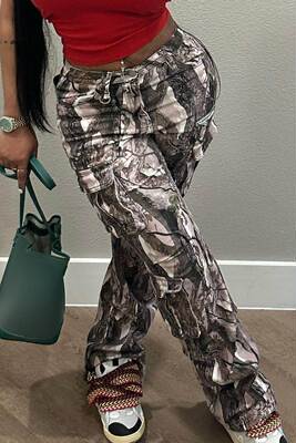 camouflage pants 2023新款时尚休闲宽松直筒高腰叠袋多色长裤