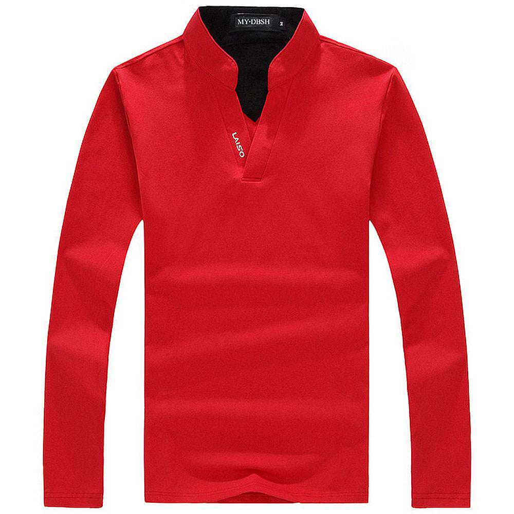 拼接修身长袖t恤 男纯棉休闲大码 polo衫 men's Cotton T Shi