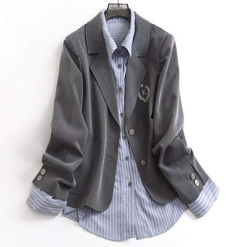 C670西装外套女学院风灰色小西服2023秋装新R款薄款休闲流行上衣