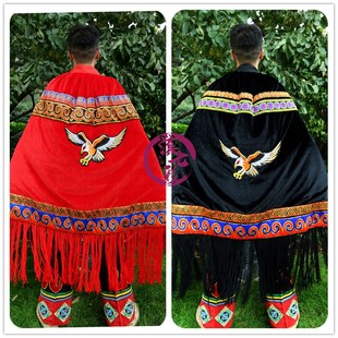 彝族男款披风擦尔瓦黑色男士长披衫斗篷大老鹰披风火把节演出服装