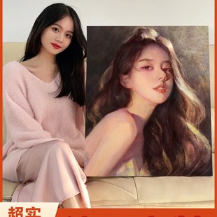 油画手绘定制画像真人照片肖像人像宠物客厅N挂画婚纱照情侣装饰