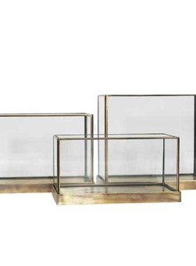 北欧景观b玻璃罩几何透明摆件铜边套装 展示柜防尘罩样板房装饰