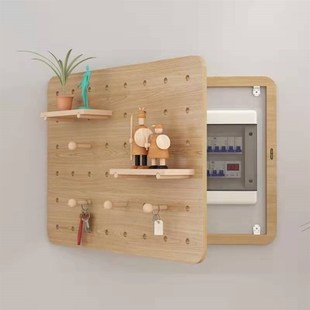 强弱电箱盖板北欧洞洞板电表箱装饰画免打孔遮挡置物架.实木遮挡