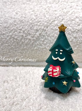迷你胖胖圣诞树松树冬日绿色桌面圣诞节装饰小摆件盆W景公仔小礼