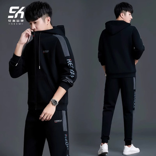 运动套装男2025春秋季新款时尚休闲宽松潮流长袖爸爸装连帽两件套