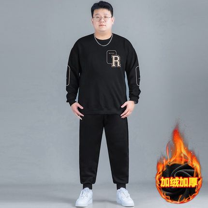 大码加绒卫衣套装男2024秋冬新款加厚休闲男士运S动男装潮胖子衣