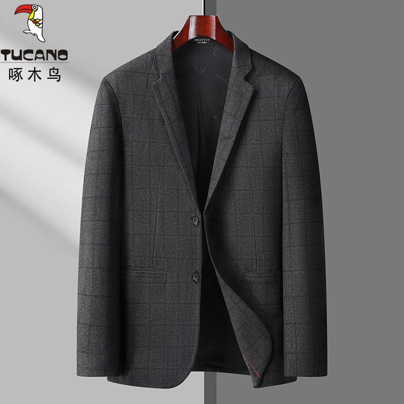 男士休闲西服外套春秋薄款单西D宽松加肥加大码便西格子西装