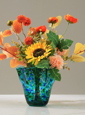 现代极简金c箔艺术玻璃花瓶摆件酒店客厅玄关餐桌样板房花器装饰