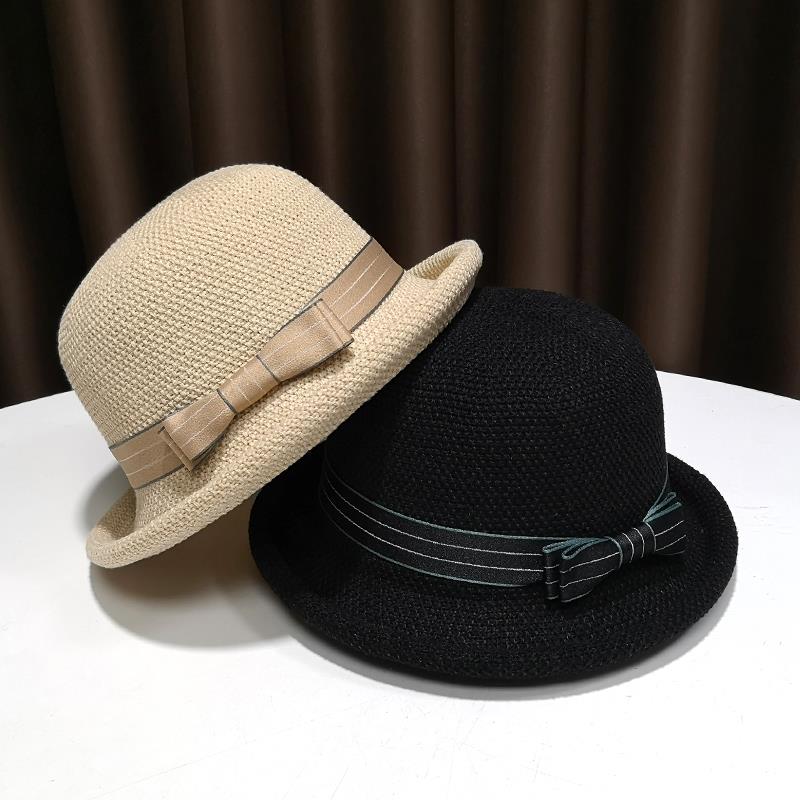 法式礼帽时尚帽子2023年爆款女棉麻成人优雅气质女帽春秋卷边盆帽