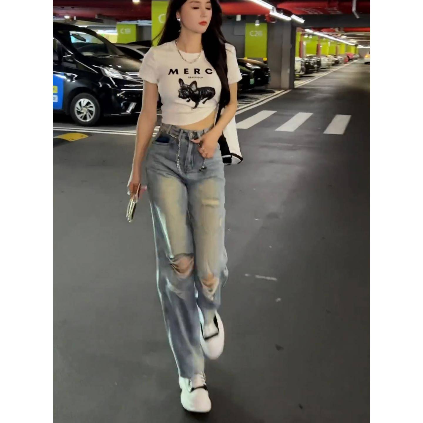 破洞微喇裤女2024新款春款牛仔小个子裤子修身显高夏季薄款牛仔裤