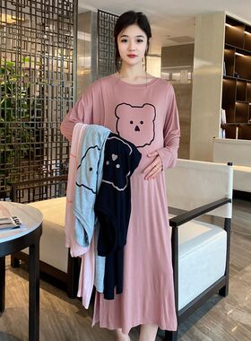 浦乳期喂奶夏装裙子月子服夏季薄款产后长袖空调哺乳睡衣女款孕妇