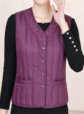 中老年羽绒马甲女秋冬羽绒服背心妈妈装保暖内胆加肥大码特体坎肩