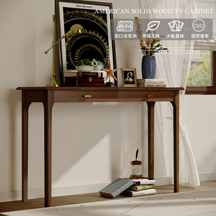 玄关实木条桌长条美式案桌玄关柜靠墙窄家用供桌S香案现代客厅过