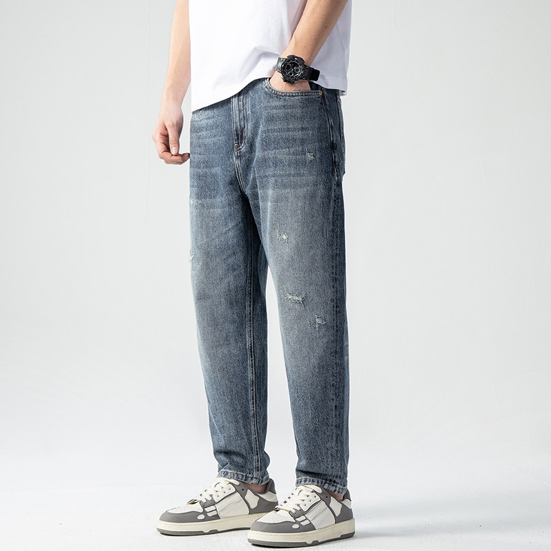 阔腿牛仔裤男破洞休闲长裤2025春季新款宽松直筒春秋长裤子男装潮,男装,牛仔裤,淘宝优惠券,粉丝福利购,淘宝优惠卷