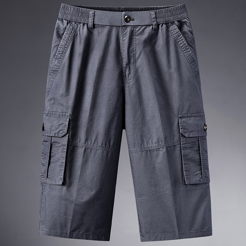 夏季男士多口袋七分裤爸爸休闲工装短裤中老年纯棉马裤大码中裤薄,男装,短裤,淘宝优惠券,粉丝福利购,淘宝优惠卷