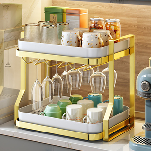 杯子收纳置物架杯架红酒杯倒挂架桌面玻璃茶杯沥水托盘放水杯架子