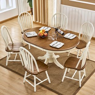 可变圆桌地中海餐桌家用小户型 实木圆桌餐桌椅可伸缩折叠圆形美式