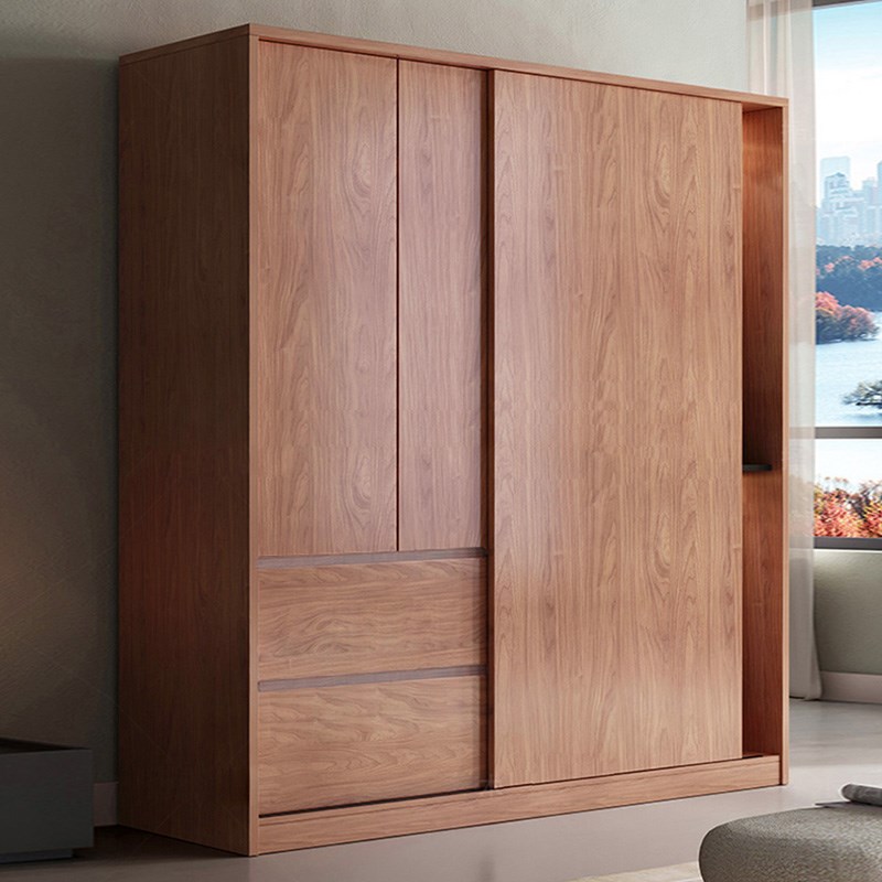 衣柜家用挂衣架卧室网红18MM实木生态板大衣橱定制推拉门柜子新款