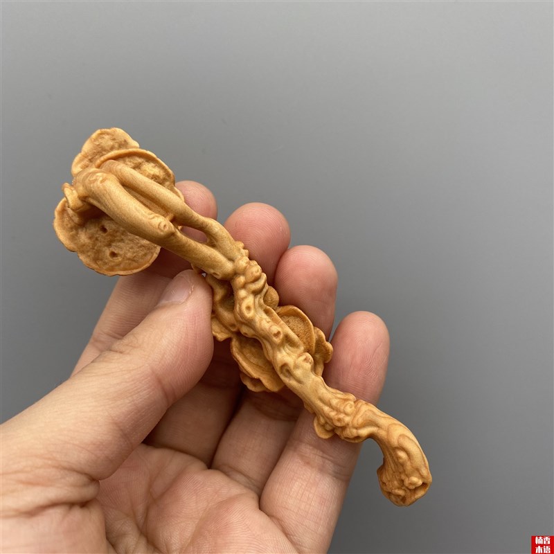 崖柏黄杨木雕刻灵芝如意实木创意手把件随身盘P玩家居桌面装饰摆