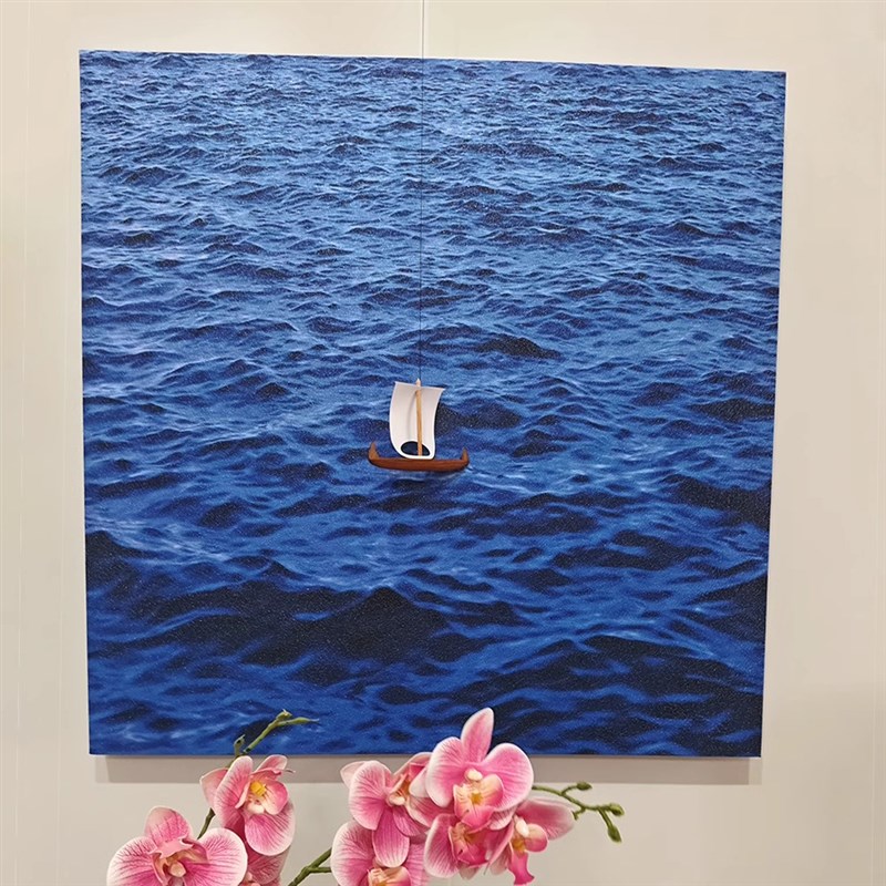 一帆风顺现代简约玄关过s道走廊装饰画蓝色大海餐厅高级感肌理挂