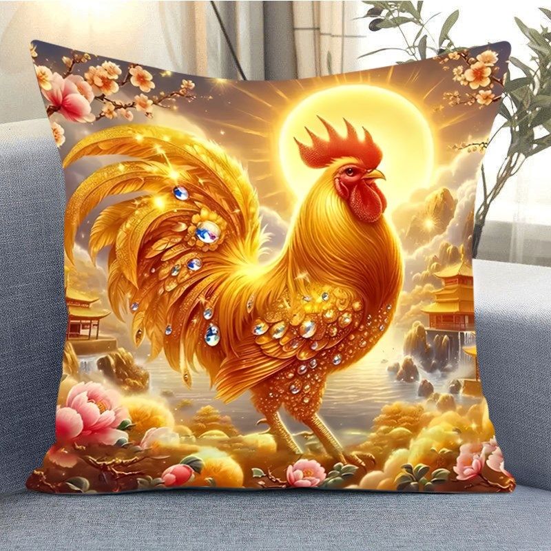 金鸡报晓十字绣手工线绣客厅沙发抱枕新款diy刺绣生肖鸡动物图案,居家布艺,十字绣套件,淘宝优惠券,粉丝福利购,淘宝优惠卷