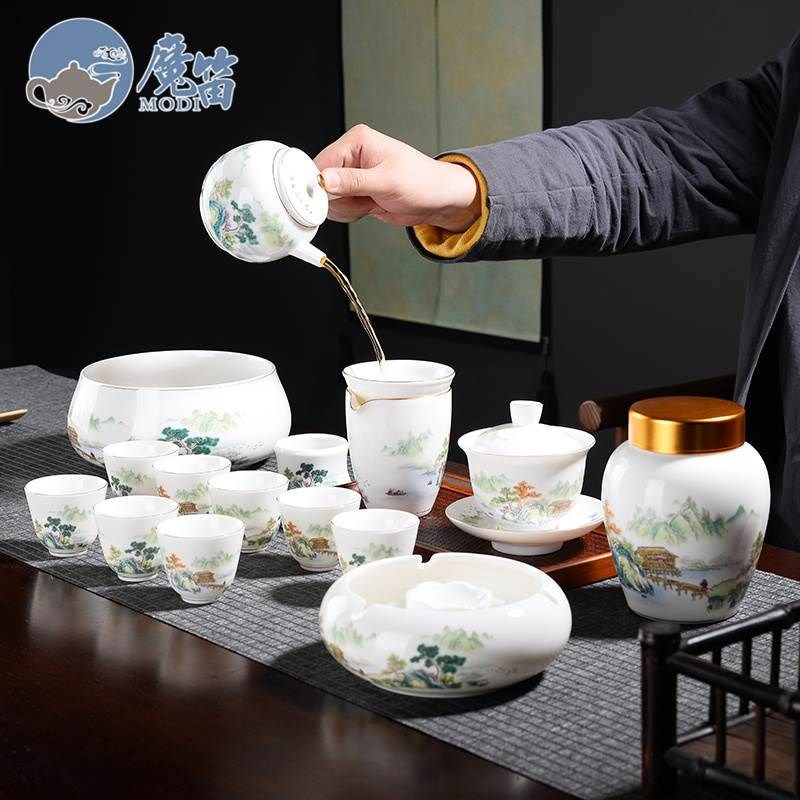 德化羊脂玉白瓷茶具套装家用整套功夫茶杯泡茶壶盖碗办公室会客厅,餐饮具,茶杯,淘宝优惠券,粉丝福利购,淘宝优惠卷