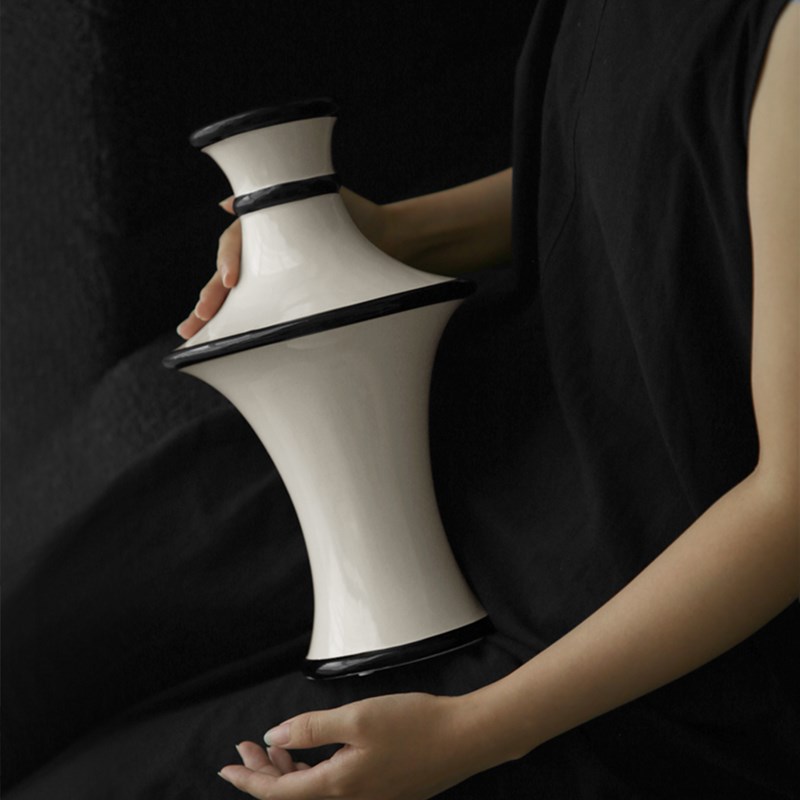 纳茉奶油色拼色法式中p古风陶瓷花瓶水培鲜花插花花器客厅玄关摆