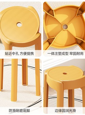 红色塑料凳子加厚风n车圆凳家用可叠放吃饭备用收纳结实折叠高胶