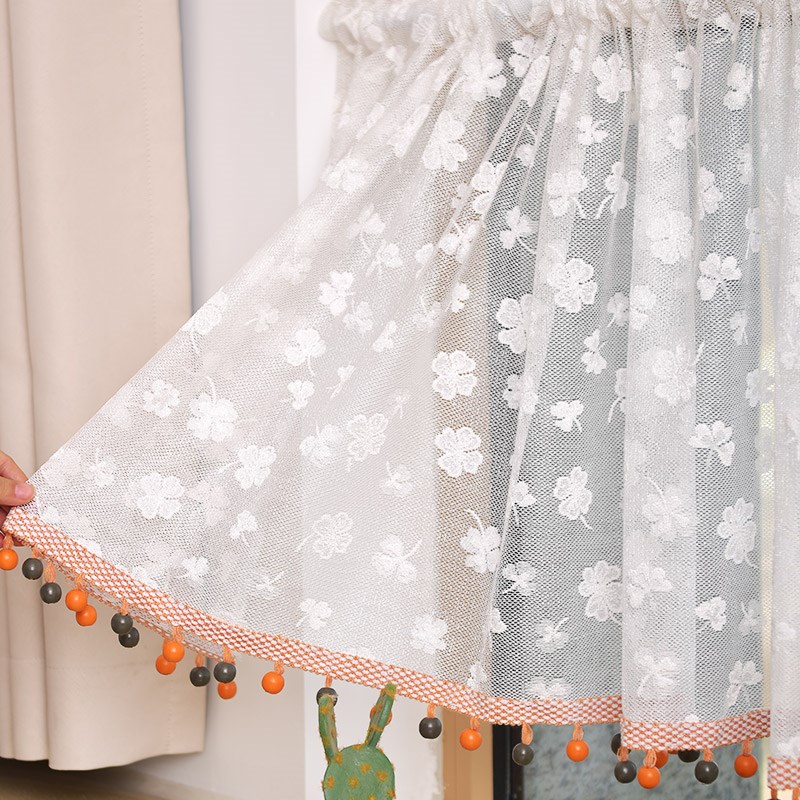法式蕾丝小窗帘柜子遮挡帘遮丑帘半C帘短帘防尘纱伸缩杆帘布帘门