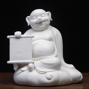 陶瓷二维码猪摆件吉祥物家居酒柜博古架装饰德化白瓷招财生肖摆件