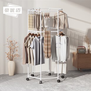 可移动衣帽架落地式六边形旋w转收纳层架简约家用卧室阳台小型晾