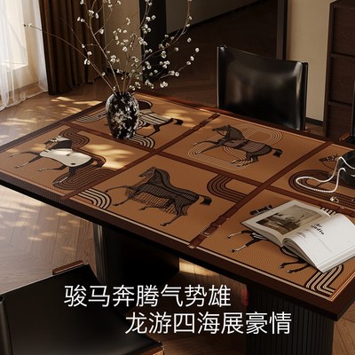 新中式桌布防水免洗皮革长方形餐桌垫轻奢高级感茶几垫垫布古罗马