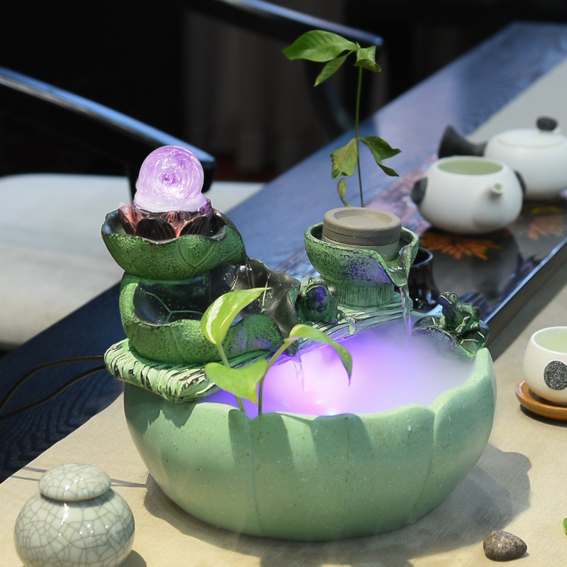 中式荷花风生水起循环流水桌面摆件客厅办公室鱼缸装饰开业乔迁礼