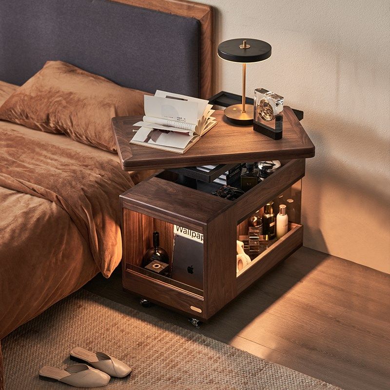 实木升降边几可移动小推车巴士边几黑胡桃木客厅书房旋转沙发边柜,住宅家具,角几/边几,淘宝优惠券,粉丝福利购,淘宝优惠卷