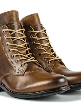 Men's Captain Cap Toe Lace-up Boots Shoes 军旅骑士男皮靴