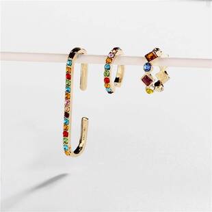 Women Zirconia Set for Cubic Cuff Earrings Rainbow Ear