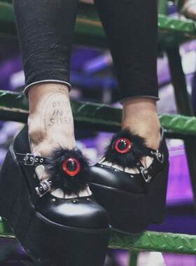 厚底女鞋暗黑辣妹单鞋43women platform shoes leather shoes