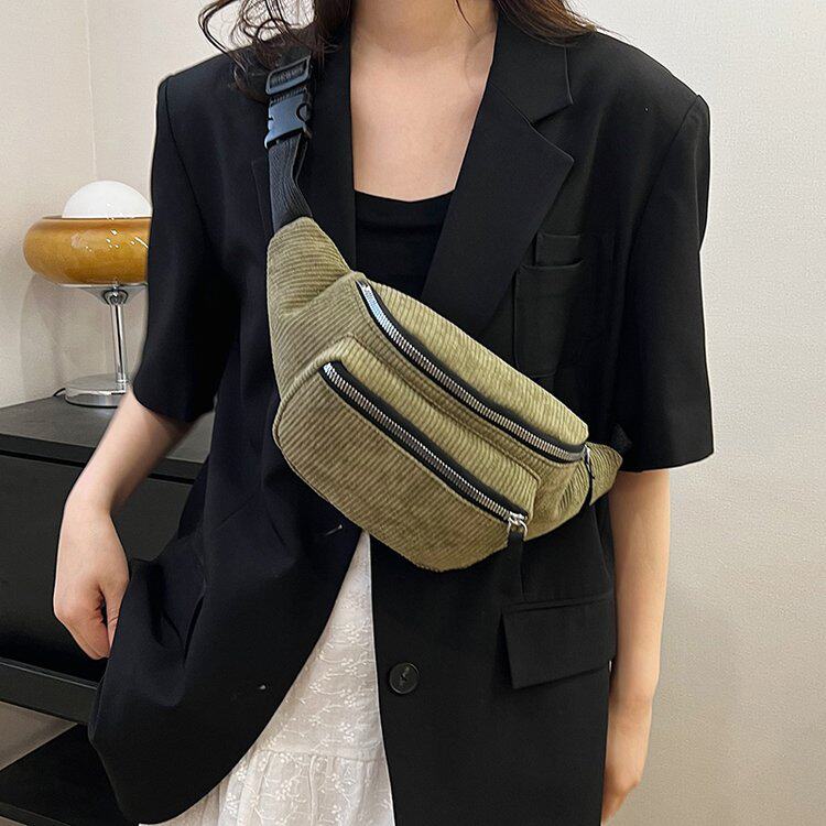 女士胸包腰韩版条绒布纯