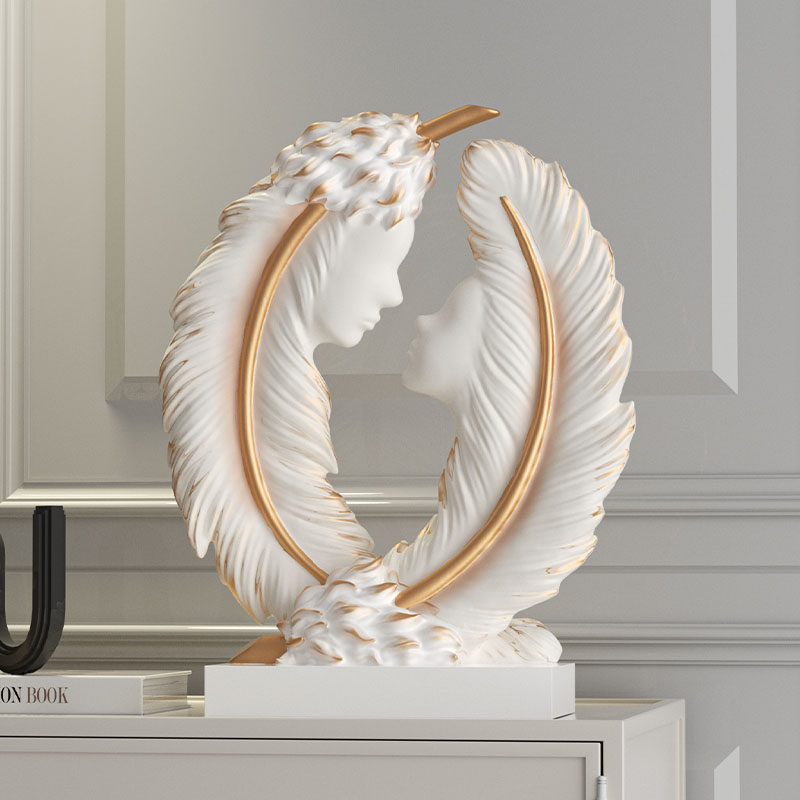 创意羽毛雕塑样板间软装饰高级感客厅书房办公室抽象人物艺术摆件