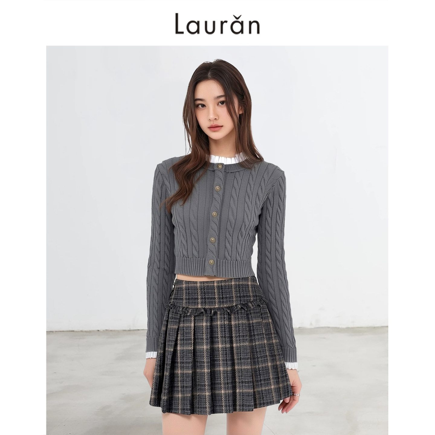 骄阳似我赵今麦同款灰色木耳边针织衫女设计感韩系毛衣开衫短上衣