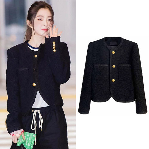 裴珠泫同款黑色法式小香风外套女秋冬千金名媛气质粗花呢短款上衣