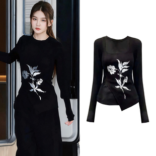 叠穿背心打底衫 上衣女秋设计感长袖 黑色针织衫 许我耀眼赵露思同款