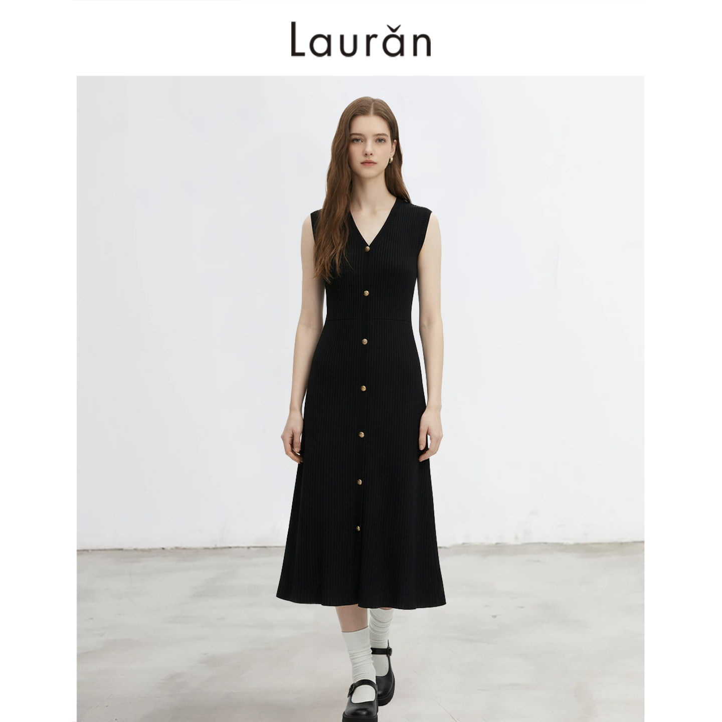 Lauran*黑色气质V领针织无袖背心连衣裙女高级感显瘦收腰中长裙子,女装/女士精品,连衣裙,淘宝优惠券,粉丝福利购,淘宝优惠卷