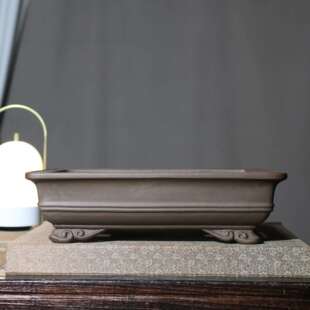 宜兴紫砂花盆中线云足长方手工盆景盆老紫泥青灰泥树桩梅桩专用