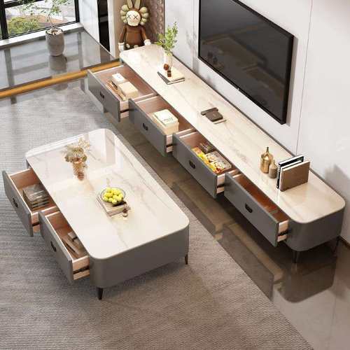 岩板茶几客厅家用小户型2024轻奢感极简茶几桌落地电视柜新品