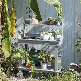 花园杂货桌园艺工具收纳架移动花架阳台置物架户外种花工作台室外